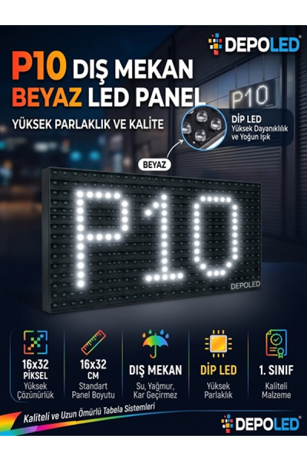 P10 Beyaz LED-Dış Mekan Kayan Yazı Paneli